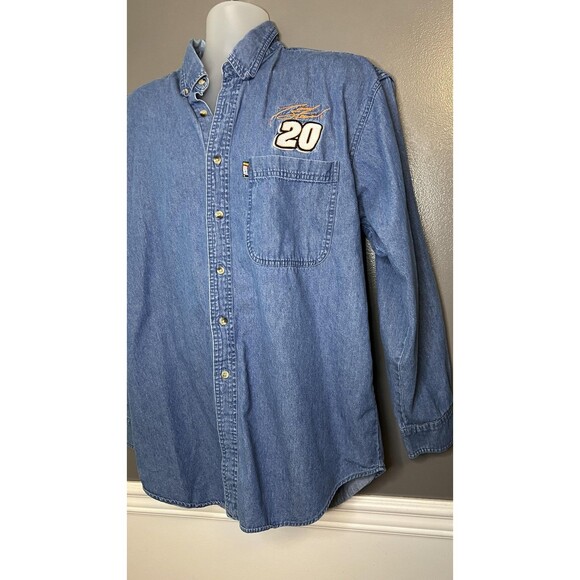 NASCAR 20 Shirt Mens Large Blue Denim Long Sleeve Button Down Racing Embroidered - Picture 4 of 8